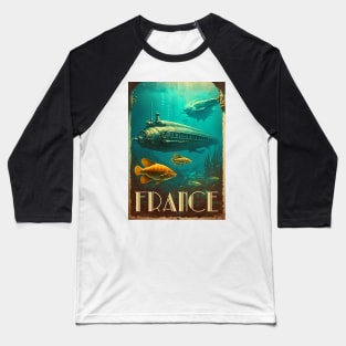 France Underwater Vintage Travel Art Poster Baseball T-Shirt